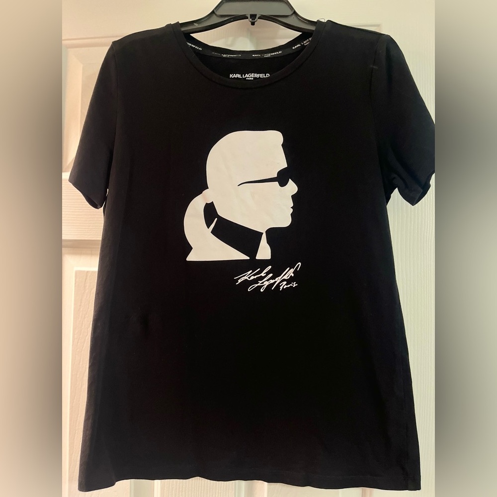 KARL LAGERFELD T-Shirt Head Karl White Cotton Black Strechy Size xs